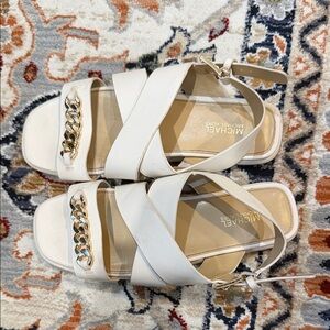 Michael Kors Cream Sandals with Gold Accent